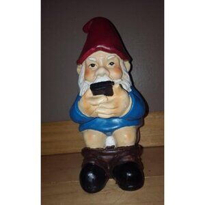 Funny Garden Gnome on a Throne, Durable Ceramic Statue Decoration